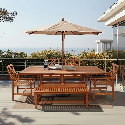 LuxenHome Carmel Solid Wood Outdoor Backless Dining Bench 3 LuxenHome Carmel Solid Wood Outdoor Backless Dining Bench - Image 3
