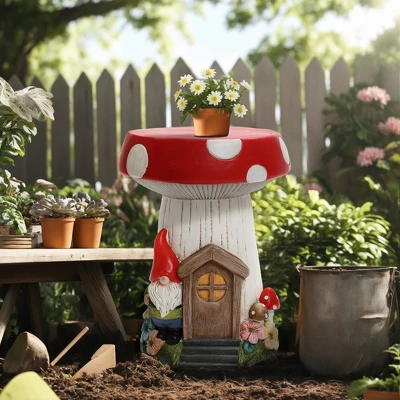 LuxenHome Outdoor Side Table, 17" Gnome Mushroom Cement Patio End Table,Indoor And Outdoor Sculpture Accent Side Table,Garden Decor Stool White 1 LuxenHome Outdoor Side Table, 17" Gnome Mushroom Cement Patio End Table,Indoor And Outdoor Sculpture Accent Side Table,Garden Decor Stool White