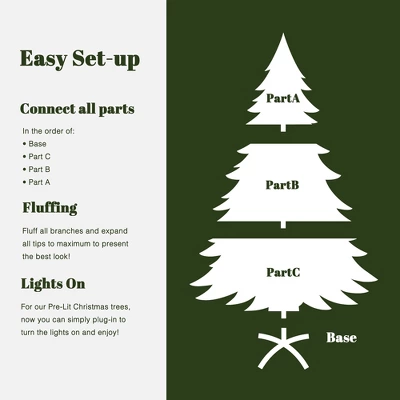 LuxenHome 6.5Ft Pre-Lit Slim Artificial Cedar Christmas Tree With Metal Stand Green 3 LuxenHome 6.5Ft Pre-Lit Slim Artificial Cedar Christmas Tree With Metal Stand Green - Image 3