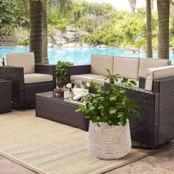 LuxenHome Distressed Tan MgO 15" H Tapered Round Planter Brown -LuxenHome GUEST 8501391a 3d97 4396 906d 60d2f6109350