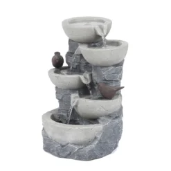 LuxenHome Gray Resin Bowls And Birds Outdoor Fountain -LuxenHome GUEST 8536145f 82c8 484a 8ed0 2b5b17ef4e97