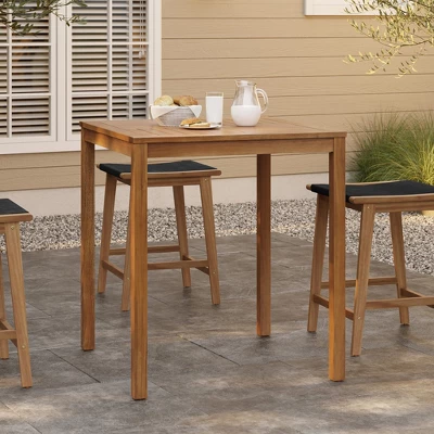 LuxenHome Outdoor Acacia Wood 37-Inch Counter Height 4-Person Dining Table Brown 2 LuxenHome Outdoor Acacia Wood 37-Inch Counter Height 4-Person Dining Table Brown - Image 2