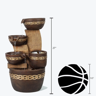 LuxenHome Brown Resin Tiered Bowls And Pot Outdoor Fountain 6 LuxenHome Brown Resin Tiered Bowls And Pot Outdoor Fountain - Image 6