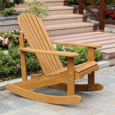 LuxenHome Natural Brown Wood Outdoor Adirondack Rocking Chair 5 LuxenHome Natural Brown Wood Outdoor Adirondack Rocking Chair - Image 5