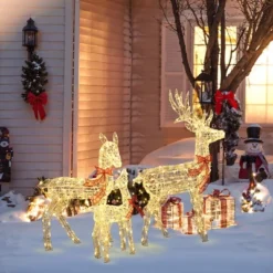 LuxenHome 3-Piece Deer Family Outdoor Holiday Decoration Set With Lights And Timer White, Red -LuxenHome GUEST 8664e314 5826 4d82 95b1 bff37cb3a261
