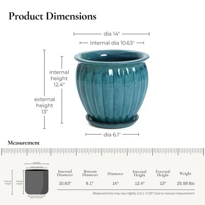 LuxenHome Sea Blue Bowl Round Ceramic Decorative Planter Pot 2 LuxenHome Sea Blue Bowl Round Ceramic Decorative Planter Pot - Image 2
