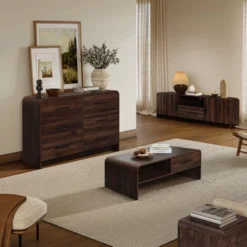 LuxenHome 47'' Coffee Table With Storage, Walnut Finish Wood 2-Drawer Open Storage Center Table With Rounded Corners For Living Room Brown 13 LuxenHome 47'' Coffee Table With Storage, Walnut Finish Wood 2-Drawer Open Storage Center Table With Rounded Corners For Living Room Brown -LuxenHome GUEST 87f941ba 10d2 40e4 8eeb 7e592f038eac