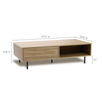 LuxenHome Mid-Century Modern Coffee Table, Wave Design Wood Table With Metal Legs, Drawer & Shelf, Farmhouse Accent Table For Living Room Brown 8 LuxenHome Mid-Century Modern Coffee Table, Wave Design Wood Table With Metal Legs, Drawer & Shelf, Farmhouse Accent Table For Living Room Brown - Image 8