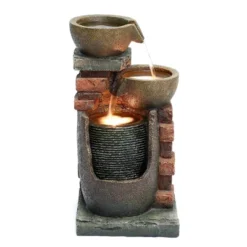 LuxenHome 23" H Bowls And Bricks Resin Outdoor Fountain With Lights Brown 21 LuxenHome 23" H Bowls And Bricks Resin Outdoor Fountain With Lights Brown -LuxenHome GUEST 89200db7 670d 484d 9e5e e24aecd3d31c