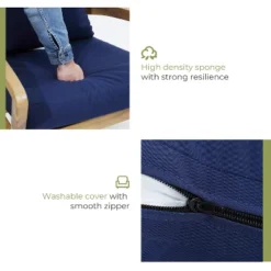 LuxenHome Outdoor Acacia Wood Side Table And Set Of 2 Armchairs With Blue Cushions -LuxenHome GUEST 89d2aea1 0c38 424b bae2 ce9ec52171b4