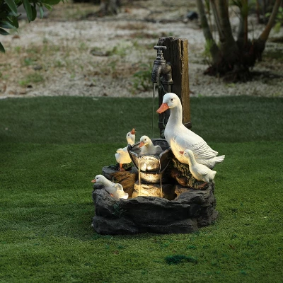 LuxenHome Resin Farmhouse Duck Family Outdoor Patio Fountain Water Fountain 7 LuxenHome Resin Farmhouse Duck Family Outdoor Patio Fountain Water Fountain - Image 7