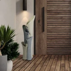 LuxenHome Gray Resin Classical Fluted Columns Outdoor Fountain