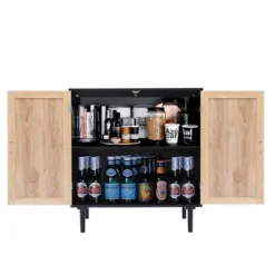 LuxenHome Black And Brown Wood 2-Door Storage Cabinet. -LuxenHome GUEST 8cdba457 540e 4811 b5a8 c35a3b96e3c1