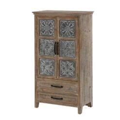 LuxenHome Farmhouse Wood And Metal 2-Drawer 2-Door Storage Cabinet. -LuxenHome GUEST 8d6a9cbb 6508 4b2e 8afe 2459eae8c87f