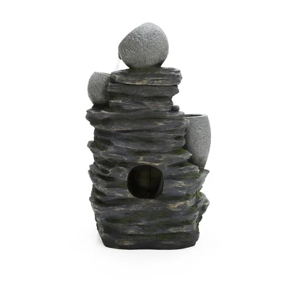 LuxenHome 30" Garden Water Fountain, 4 Tiers Cascading Pots & Rock Cascading Waterfall Fountain Outdoor With LED Lights Gray 5 LuxenHome 30" Garden Water Fountain, 4 Tiers Cascading Pots & Rock Cascading Waterfall Fountain Outdoor With LED Lights Gray - Image 5