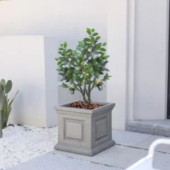 LuxenHome Gray MgO Square Box Flower Pot Planter -LuxenHome GUEST 8e16c47a df80 404d 997e 0ff237c263c4