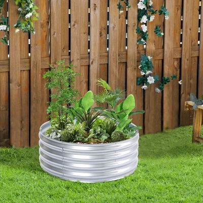 LuxenHome 36in Round Galvanized Steel Raised Garden Bed Planter 1 LuxenHome 36in Round Galvanized Steel Raised Garden Bed Planter