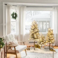 LuxenHome 3-Piece Pre-Lit Snowy Branches Artificial Christmas Tree Set With Metal Base Green -LuxenHome GUEST 8efaef42 e88b 4622 bb01 6623804c121b