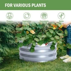 LuxenHome 2ft Round Galvanized Metal Raised Garden Bed Planter -LuxenHome GUEST 90190648 5bee 4f15 a50f cfe5e99e1453