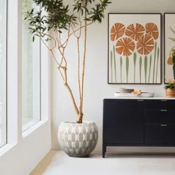 LuxenHome 14" Dia Round Concrete Planter Indoor Outdoor Large Plant Pot With Drainage Hole And Plug Modern Geometric Pattern Flower Pot White 8 LuxenHome 14" Dia Round Concrete Planter Indoor Outdoor Large Plant Pot With Drainage Hole And Plug Modern Geometric Pattern Flower Pot White -LuxenHome GUEST 90c7b11e ad9b 4926 b98e 8829ced2d5e6