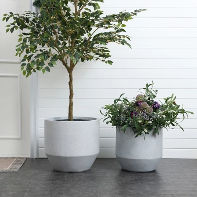 LuxenHome Minimalist Gray Outdoor Planter – Tapered Round MgO Pot With Plug 4 LuxenHome Minimalist Gray Outdoor Planter – Tapered Round MgO Pot With Plug - Image 4