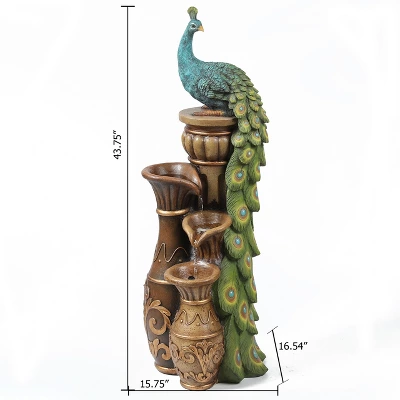 LuxenHome Peacock And Urns Resin Outdoor Fountain With LED Lights 5 LuxenHome Peacock And Urns Resin Outdoor Fountain With LED Lights - Image 5