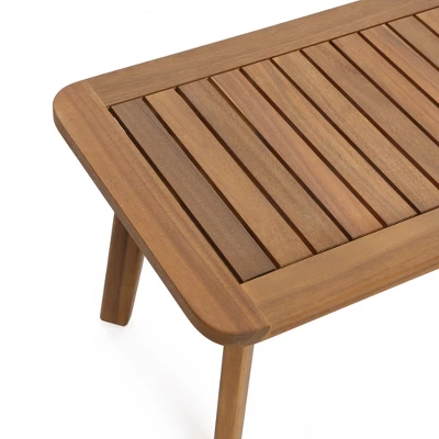 LuxenHome Outdoor Acacia Wood Rope Back Loveseat With Cushions And Coffee Table Set 2 LuxenHome Outdoor Acacia Wood Rope Back Loveseat With Cushions And Coffee Table Set - Image 2