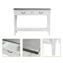 LuxenHome Farmhouse Distressed White Wood Console Table With Storage -LuxenHome GUEST 91c2037c 84a9 4873 9744 31301b627f04