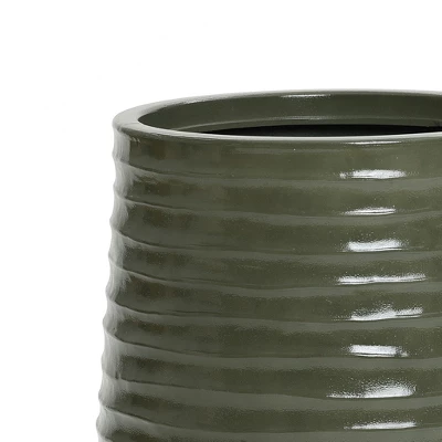 LuxenHome Decorative Resin Planter – Emerald Ribbed Top And Ivory Base With Drainage Hole 6 LuxenHome Decorative Resin Planter – Emerald Ribbed Top And Ivory Base With Drainage Hole - Image 6