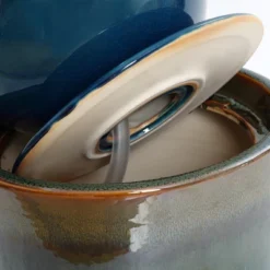 LuxenHome 30" Ceramic Outdoor Water Fountain, Glazed Blue Bubbling Sphere Garden Water Fountain Outdoor And Indoor -LuxenHome GUEST 9218094a 86f8 45e8 811c bd668b029ac1