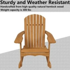 LuxenHome Natural Brown Wood Outdoor Adirondack Rocking Chair 19 LuxenHome Natural Brown Wood Outdoor Adirondack Rocking Chair -LuxenHome GUEST 93acd677 5f84 435a 95da 933ba689c578
