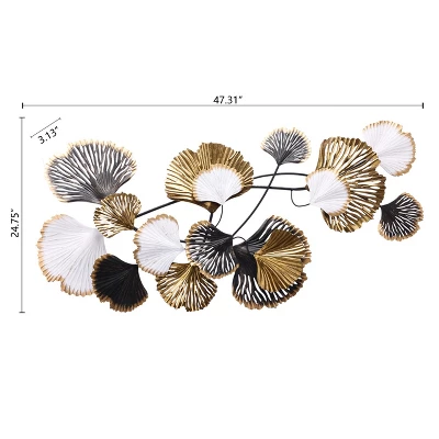 LuxenHome White, Black, And Gold Metal Ginkgo Leaves Modern Wall Decor 3 LuxenHome White, Black, And Gold Metal Ginkgo Leaves Modern Wall Decor - Image 3