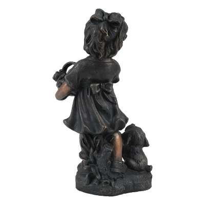 LuxenHome 23.31" Bronze MgO Girl Holding Basket Of Kittens With Puppy Garden Statue 6 LuxenHome 23.31" Bronze MgO Girl Holding Basket Of Kittens With Puppy Garden Statue - Image 6