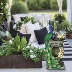 LuxenHome Resin Blue And Green Peacock Outdoor Fountain Garden Fountain With LED Light -LuxenHome GUEST 94aa89a8 b98f 4733 8da5 c3ce161a1657