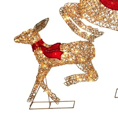 LuxenHome 3-Piece Champagne Gold PET Running Deer Family Outdoor Holiday Decoration With Lights Brown, Red 2 LuxenHome 3-Piece Champagne Gold PET Running Deer Family Outdoor Holiday Decoration With Lights Brown, Red - Image 2