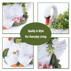 LuxenHome White Resin Swan Family Planter -LuxenHome GUEST 956bbe81 7d45 4fae a9f2 7c59d1484953