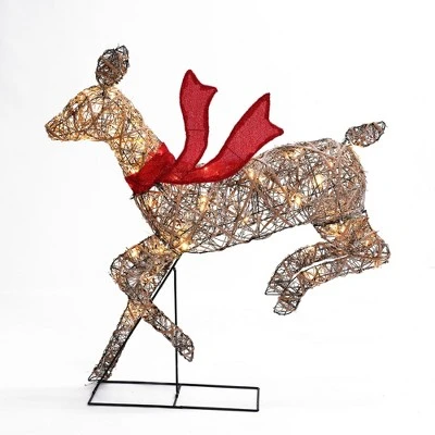 LuxenHome 3-Piece Natural And Plastic Rattan Running Reindeer Holiday Decoration Set With Lights Brown 2 LuxenHome 3-Piece Natural And Plastic Rattan Running Reindeer Holiday Decoration Set With Lights Brown - Image 2