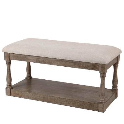 LuxenHome Upholstered Beige Linen Entryway And Bedroom Bench. 7 LuxenHome Upholstered Beige Linen Entryway And Bedroom Bench. - Image 7