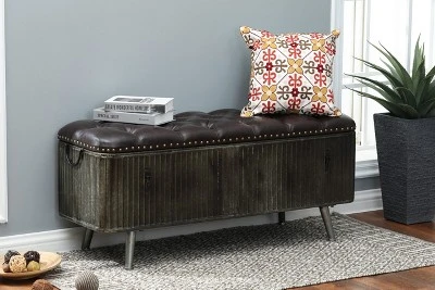 LuxenHome 47.5in. W Metal And Faux Leather Bench. 1 LuxenHome 47.5in. W Metal And Faux Leather Bench.