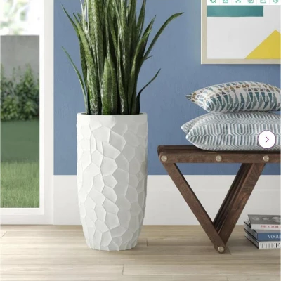 LuxenHome White MgO Geometric Pattern 22" Tall Round Planter 2 LuxenHome White MgO Geometric Pattern 22" Tall Round Planter - Image 2