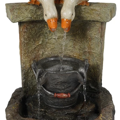 LuxenHome Farmhouse Ducks Outdoor Resin Fountain With Lights Brown 5 LuxenHome Farmhouse Ducks Outdoor Resin Fountain With Lights Brown - Image 5