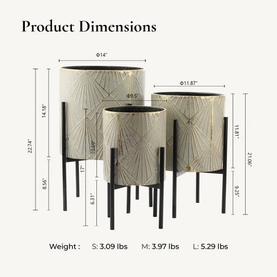LuxenHome Set Of 3 Gray And Gold Metal Cachepot Planters With Black Stand 2 LuxenHome Set Of 3 Gray And Gold Metal Cachepot Planters With Black Stand - Image 2