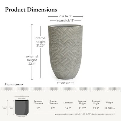 LuxenHome Gray Glen Pattern MgO Round Planter, Indoor And Outdoor 2 LuxenHome Gray Glen Pattern MgO Round Planter, Indoor And Outdoor - Image 2