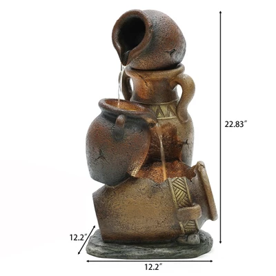 LuxenHome Brown Urns Resin Outdoor Fountain With Lights 5 LuxenHome Brown Urns Resin Outdoor Fountain With Lights - Image 5