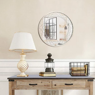 LuxenHome Silver Metal Frame Round Accent Vanity Wall Mirror 3 LuxenHome Silver Metal Frame Round Accent Vanity Wall Mirror - Image 3