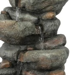 LuxenHome 33.5" H Gray Resin Cascading Rock Outdoor Fountain -LuxenHome GUEST 9b47be8d 79cd 4e08 a2c0 ad7881db97e0