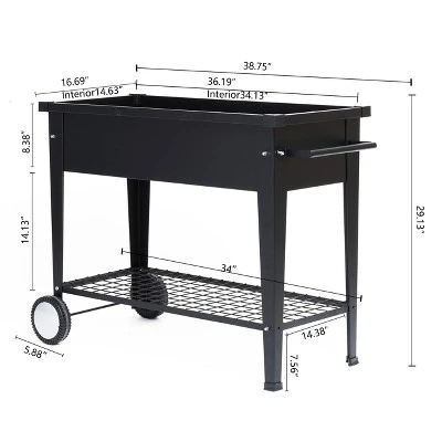 LuxenHome Black Mobile Metal Raised Garden Bed Planter Cart With Legs 7 LuxenHome Black Mobile Metal Raised Garden Bed Planter Cart With Legs - Image 7