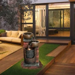 LuxenHome 23" H Bowls And Bricks Resin Outdoor Fountain With Lights Brown 14 LuxenHome 23" H Bowls And Bricks Resin Outdoor Fountain With Lights Brown -LuxenHome GUEST 9c565f6e b653 4d76 8940 17b82f34b5be