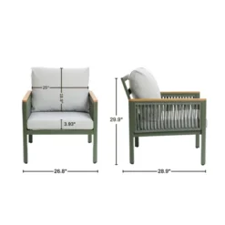 LuxenHome Outdoor Aluminum With Wood-Style Plastic Armchairs With Cushions, Set Of 2 -LuxenHome GUEST 9dbae80d 9b0b 4ac3 a788 f4a4cf52d92c