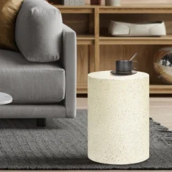 LuxenHome White And Speckled Gray Cement Round Indoor Outdoor Side Table -LuxenHome GUEST 9e25a948 6357 4535 9af6 5bfb6705e800